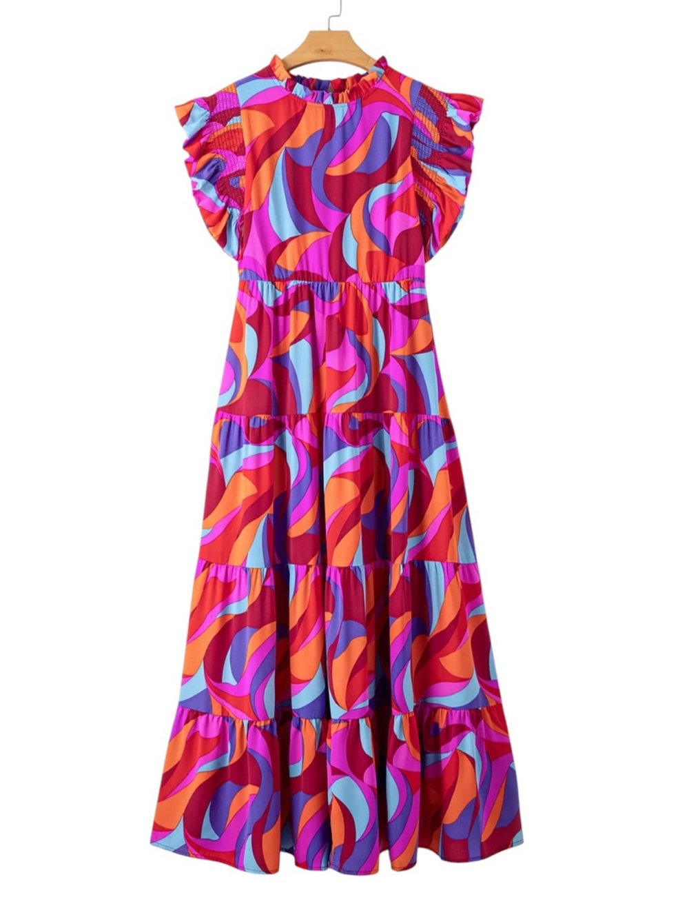 Peach Love Cotton Mosaic Print Tiered Boho Maxi Dress Size M